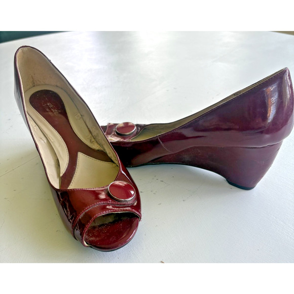 Naturalizer Bonna dark red patent open toe wedge heels shoes size 10 - Picture 1 of 9